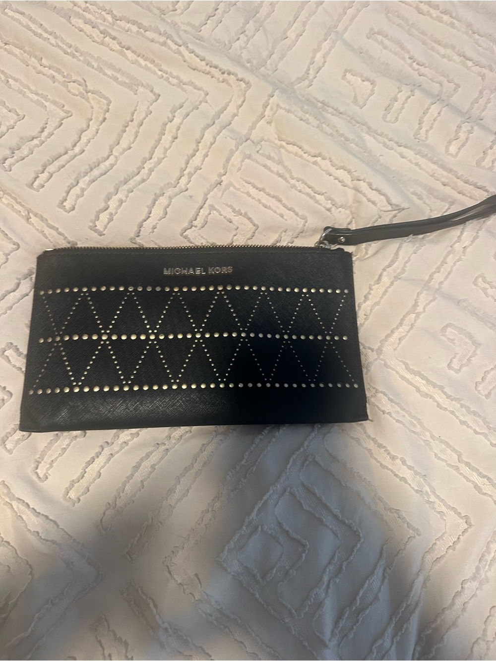Michael Kors Black Leather Zip Wristlet with Gold Hardware
